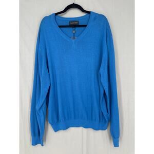 Kenneth Roberts Sweater Mens XXL Blue Silk Cotton V Neck Pullover Long Sleeve